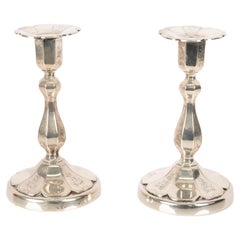 Pair Antique 19th C Swedish Gustavian Silver Engraved Candlestick Holders 1864