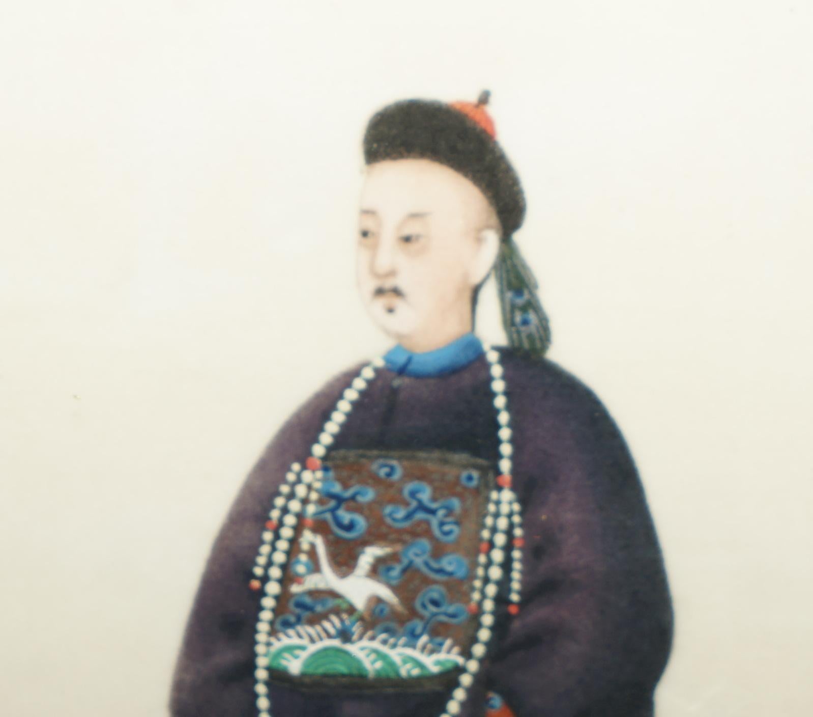 Paire de gouaches chinoises anciennes 19ème siècle 1880 sur papier de riz Geisha et Seigneur en vente 6