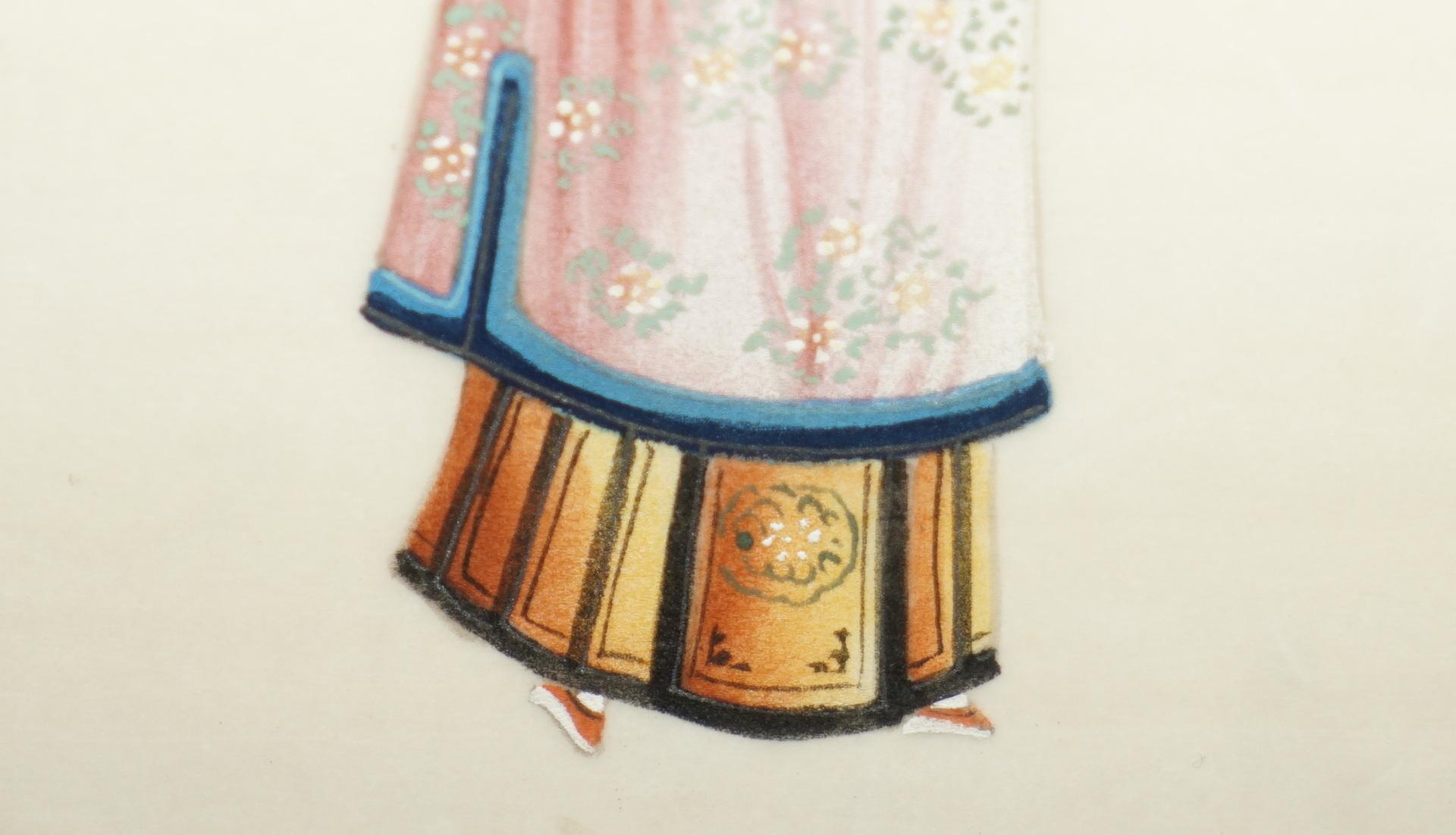 Fait main Paire de gouaches chinoises anciennes 19ème siècle 1880 sur papier de riz Geisha et Seigneur en vente