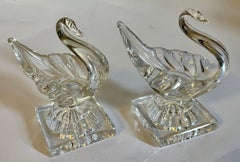 Pair Antique 19th Century American Flint Glass Swan Form Open Salt Cellars