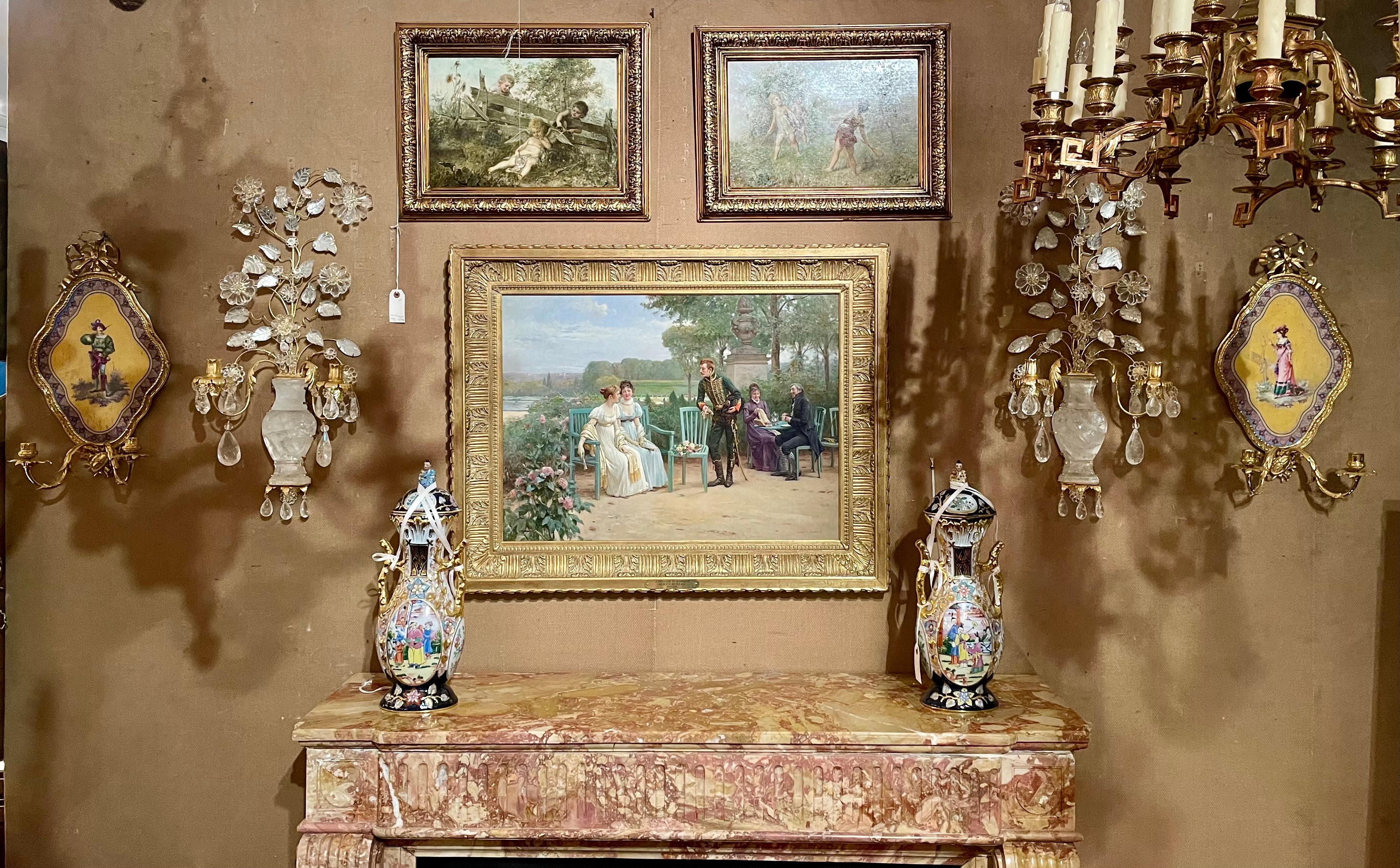 Pair Antique 19th Century Austrian Heinrich Lefler Framed Oil on Panel Paintings For Sale 6