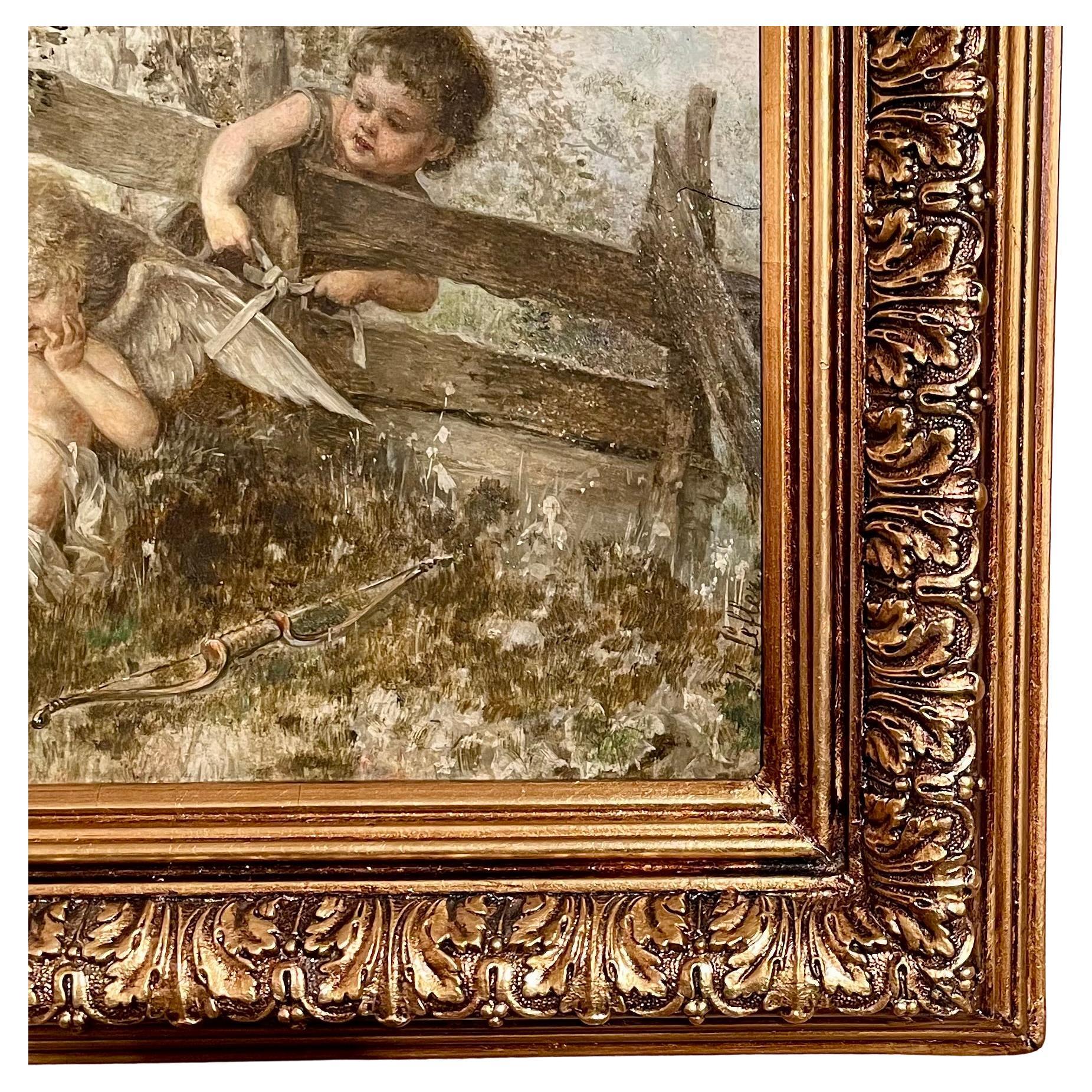 Pair Antique 19th Century Austrian Heinrich Lefler Framed Oil on Panel Paintings In Good Condition For Sale In New Orleans, LA