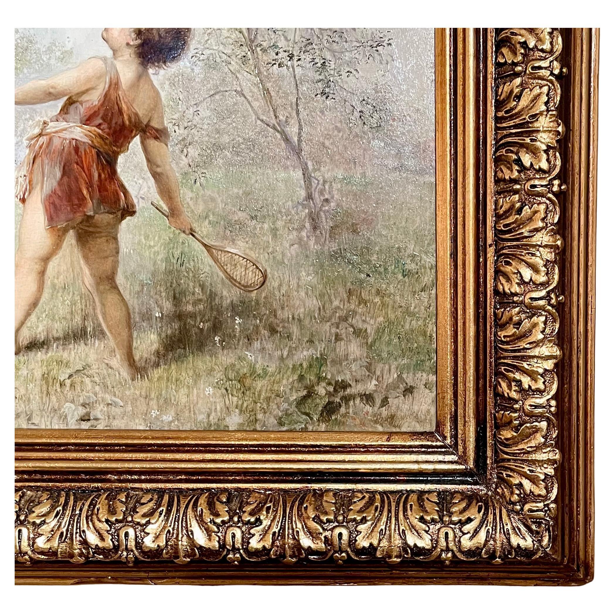 Pair Antique 19th Century Austrian Heinrich Lefler Framed Oil on Panel Paintings For Sale 2