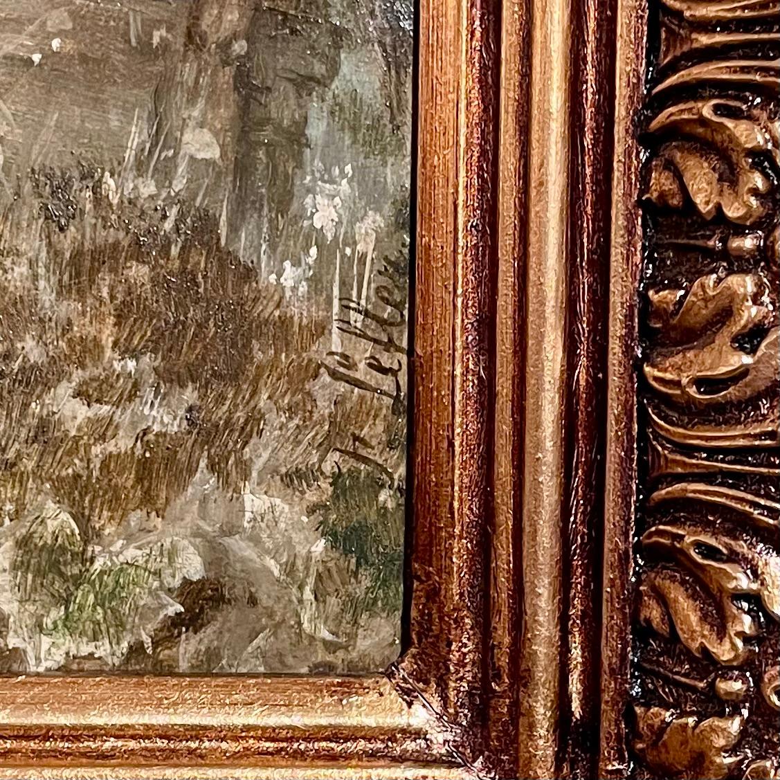 Pair Antique 19th Century Austrian Heinrich Lefler Framed Oil on Panel Paintings For Sale 4