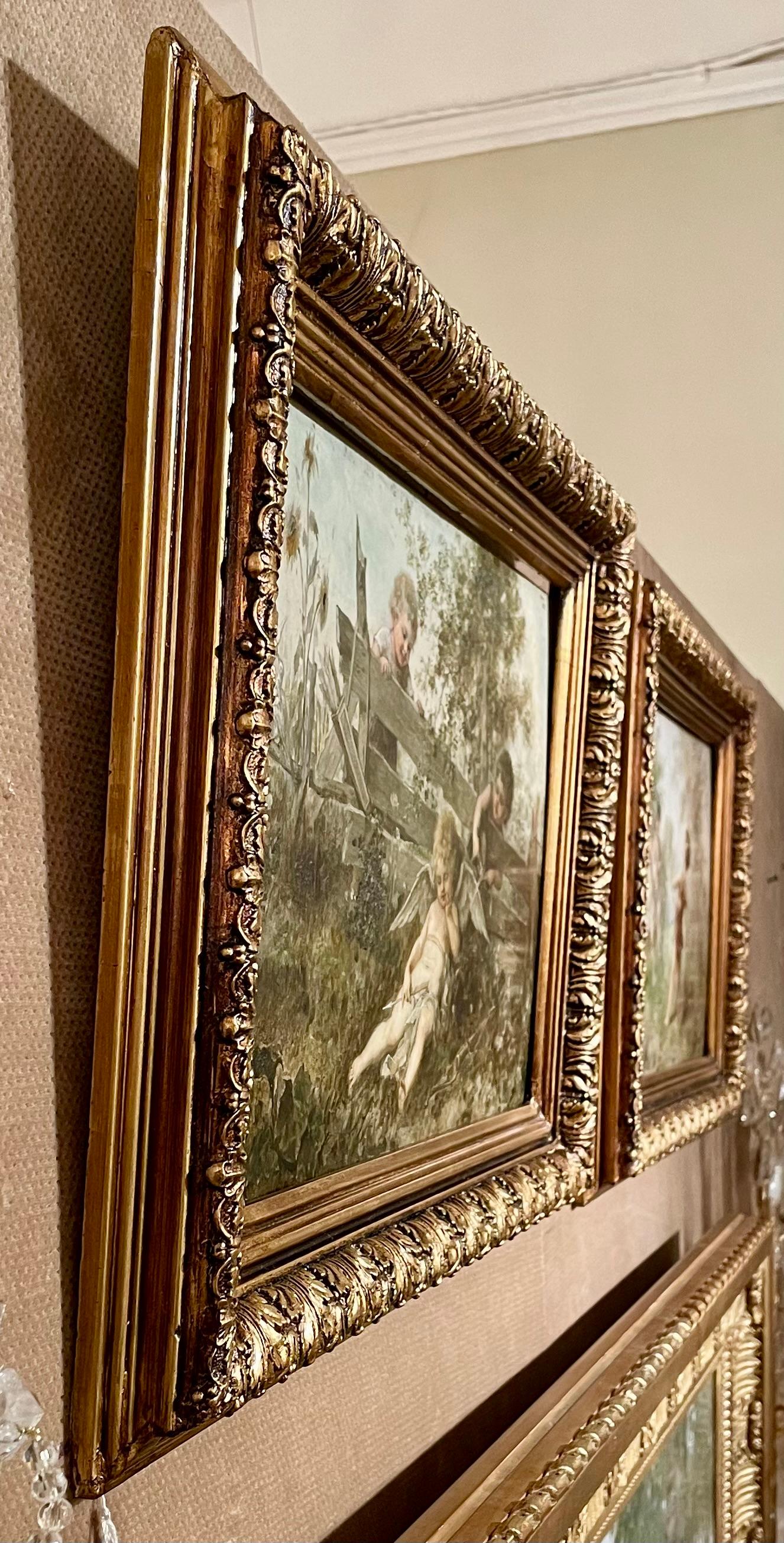 Pair Antique 19th Century Austrian Heinrich Lefler Framed Oil on Panel Paintings For Sale 5