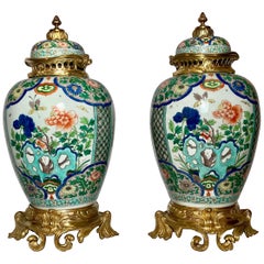 Pair of Antique 19th Century Chinese Bronze Mount Urns