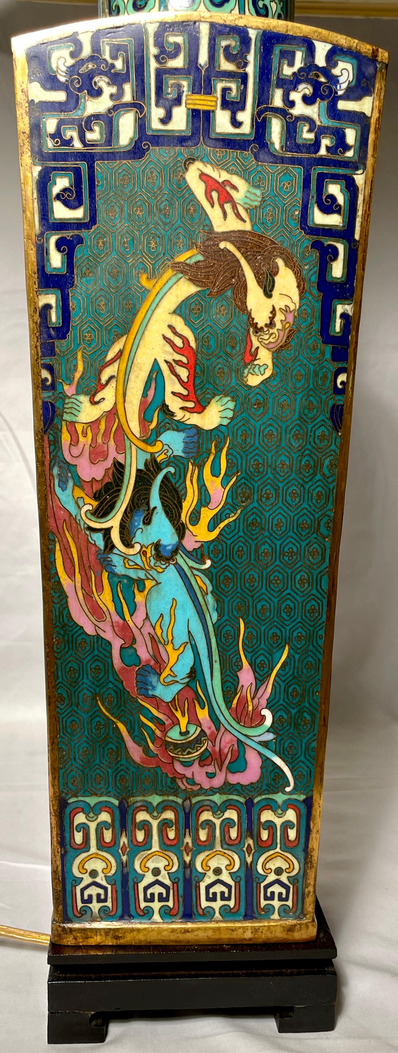Pair Antique Japanese, Meiji period, late 19th century, Cloisonné Lamps For Sale 1