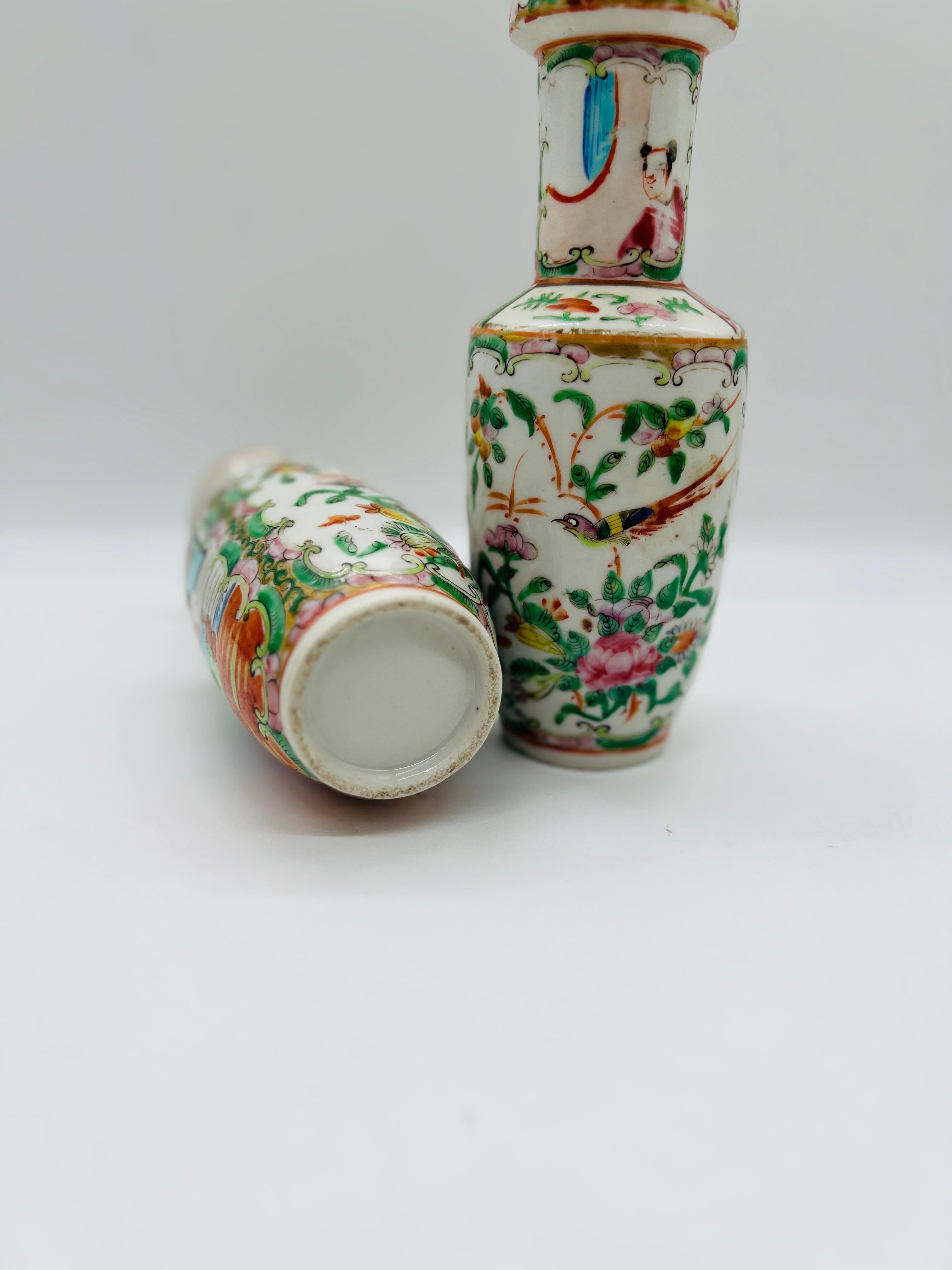 Enamel Pair, Antique 19th Century Chinese Famille Rose Medallion Vases For Sale