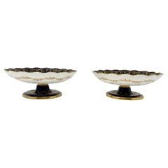 Pair Antique 19th Century English Cobalt Blue Porcelain Bowls with Gold Details.