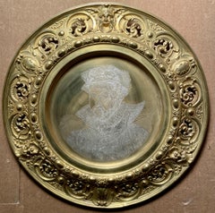 Pair Antique 19th Century English Etched Portraits in Brass