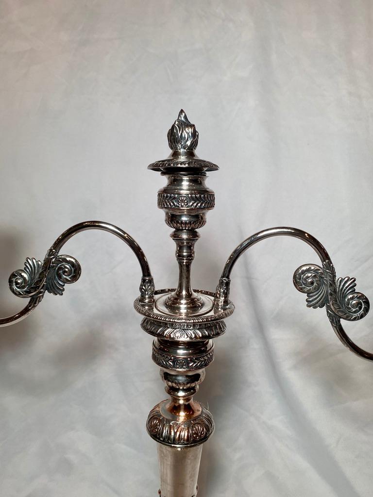 Pair Antique 19th Century English Georgian Sheffield Silver-Plate Candelabra In Good Condition For Sale In New Orleans, LA