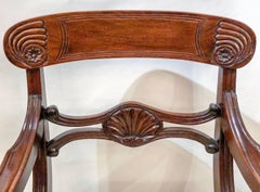 Pair of Antique 19th Century English Mahogany Armchairs and Foot Rests
