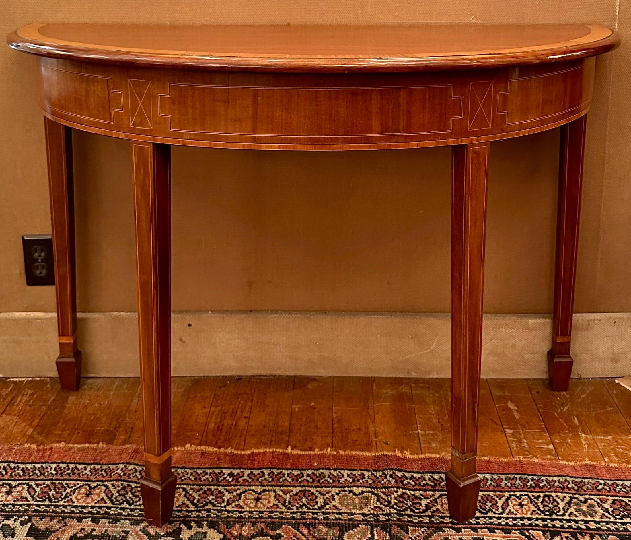 Pair Antique 19th Century English Mahogany Console Tables with Satinwood Inlay, Circa 1890's.