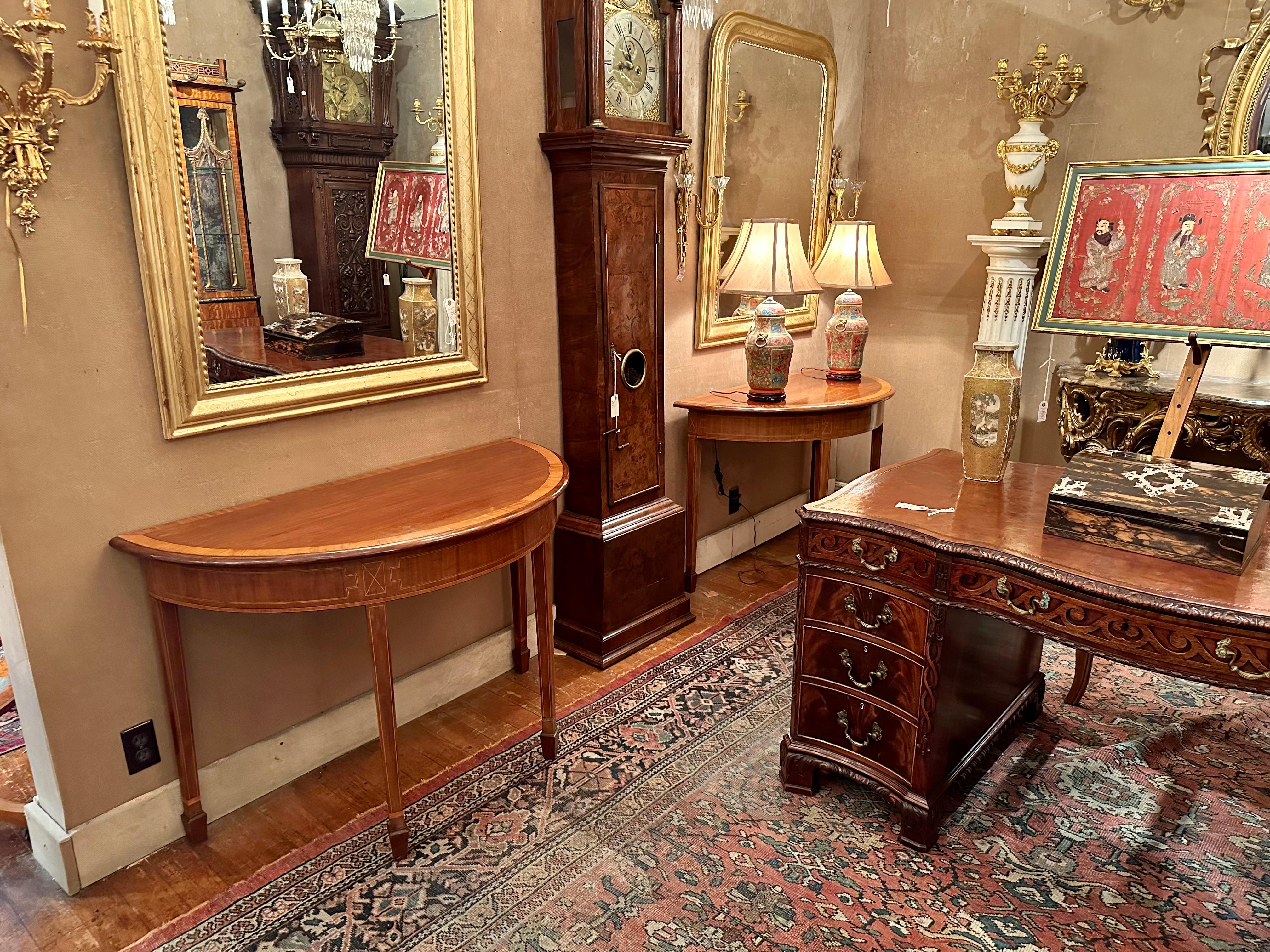 Pair Antique 19th Century English Mahogany Console Tables with Satinwood Inlay. For Sale 4