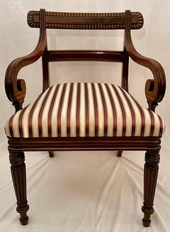 Pair Antique 19th Century English William IV Mahogany Armchairs, Circa 1830's.