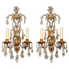 Pair Antique 19th Century French Baccarat and Rock Crystal Wall Sconces.