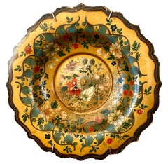 Pair Antique 19th Century French Hand-Painted Tole Wall Plates, Circa 1890's.