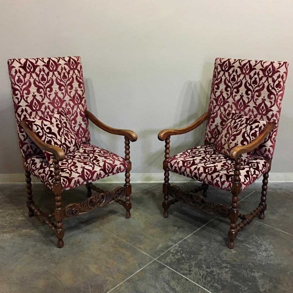 Pair of Antique 19th Century French Louis XIII Armchairs In Good Condition In Dallas, TX