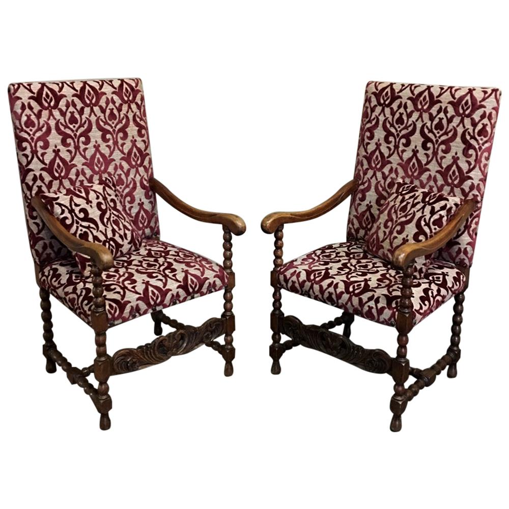 Pair of Antique 19th Century French Louis XIII Armchairs