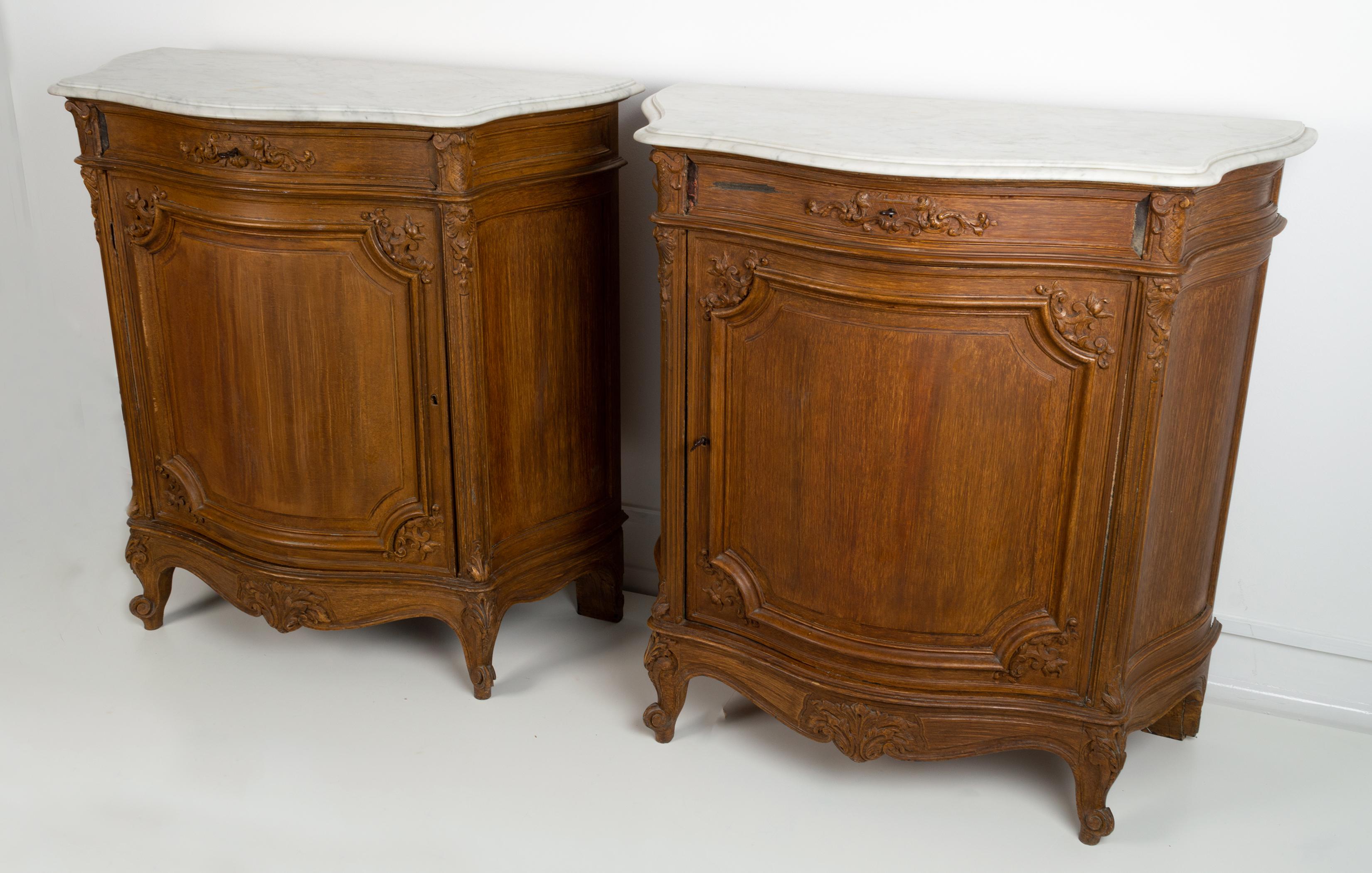 Painted Pair Antique 19th Century French Marble Top Commodes Credenzas For Sale