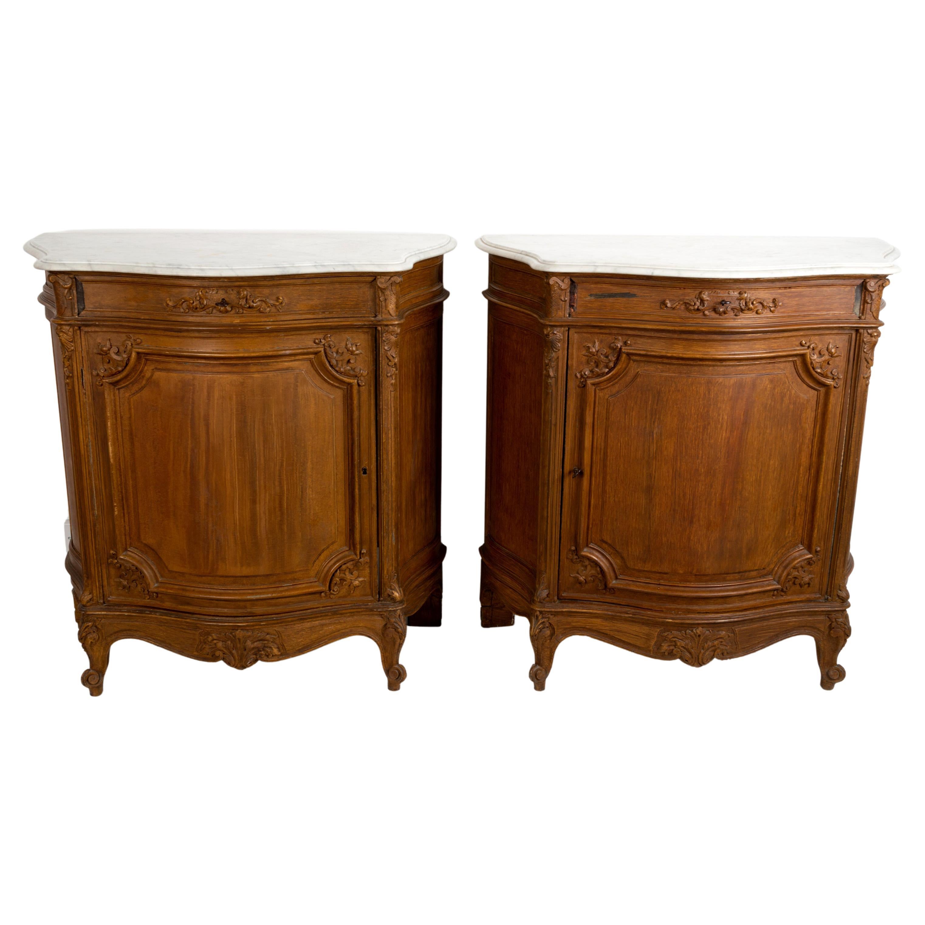 Pair Antique 19th Century French Marble Top Commodes Credenzas For Sale