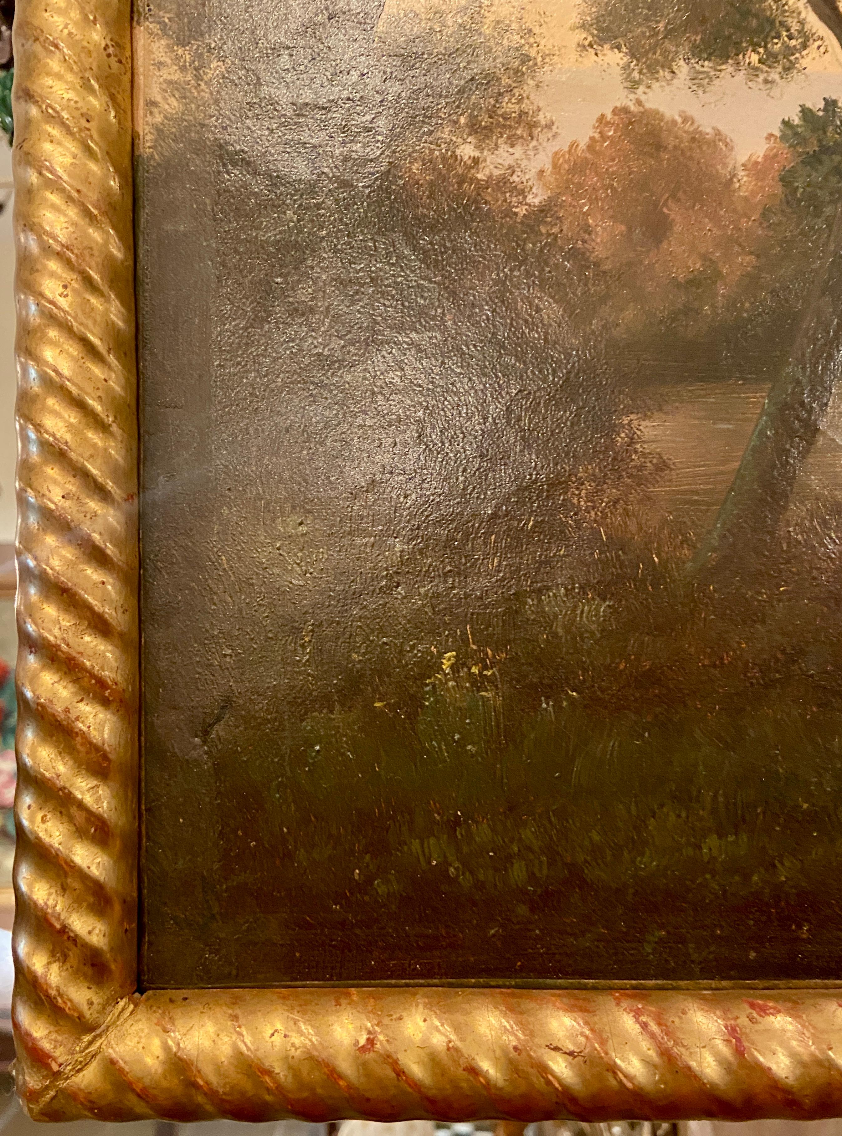 Paar antike französische Landschaftsgemälde des 19. Jahrhunderts, Öl auf Leinwand, Öl im Angebot 5