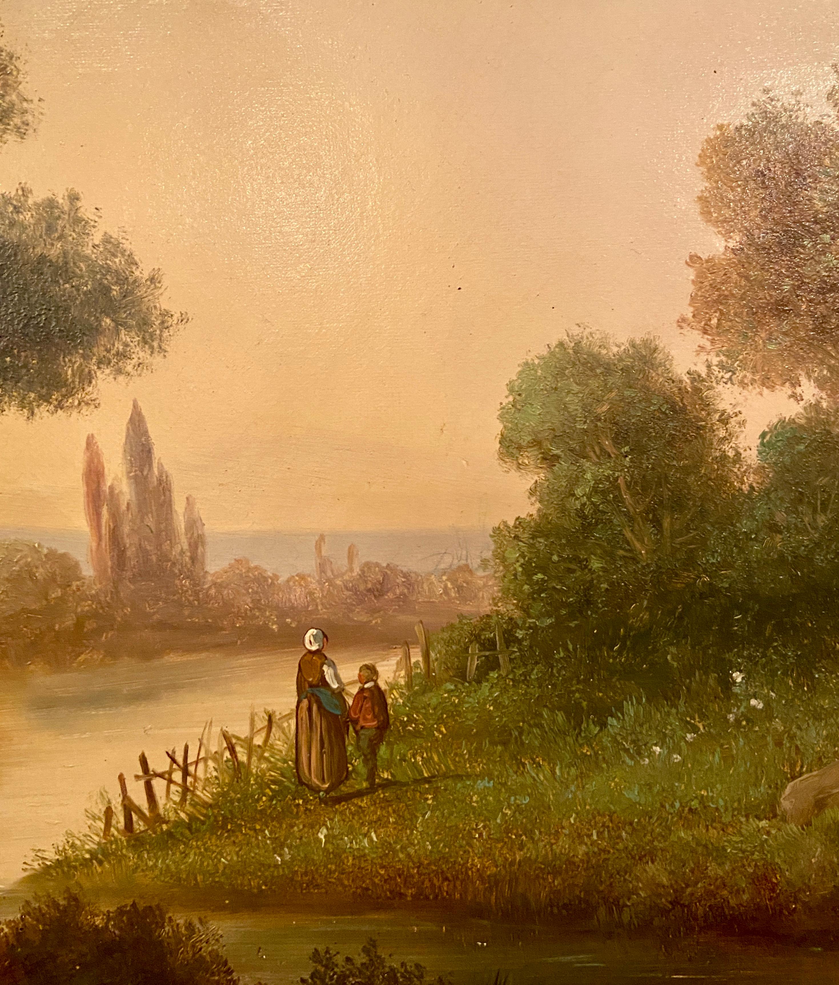 Paire d'anciennes peintures de paysage à l'huile sur toile du 19e siècle français Bon état - En vente à New Orleans, LA