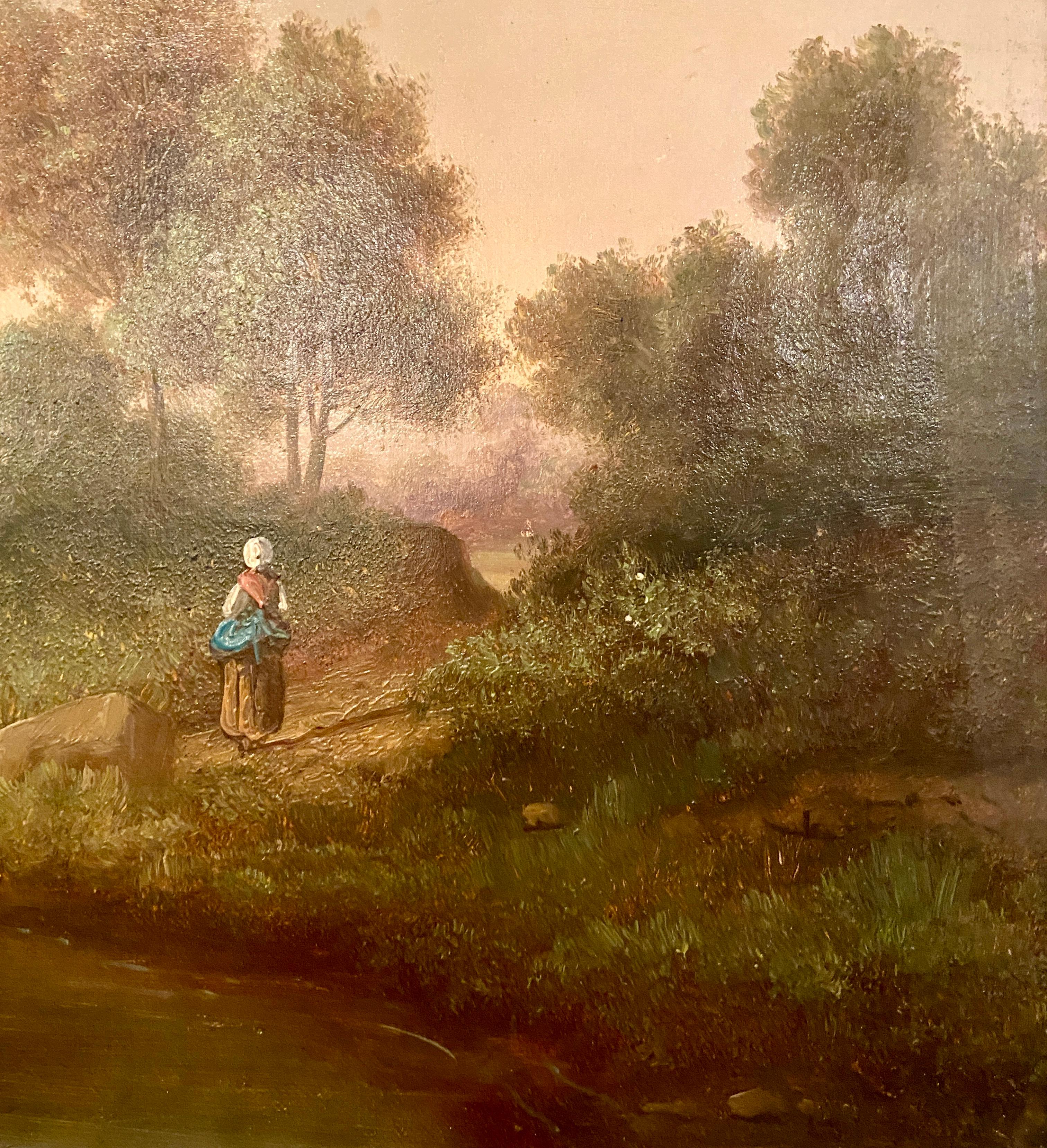 XIXe siècle Paire d'anciennes peintures de paysage à l'huile sur toile du 19e siècle français en vente