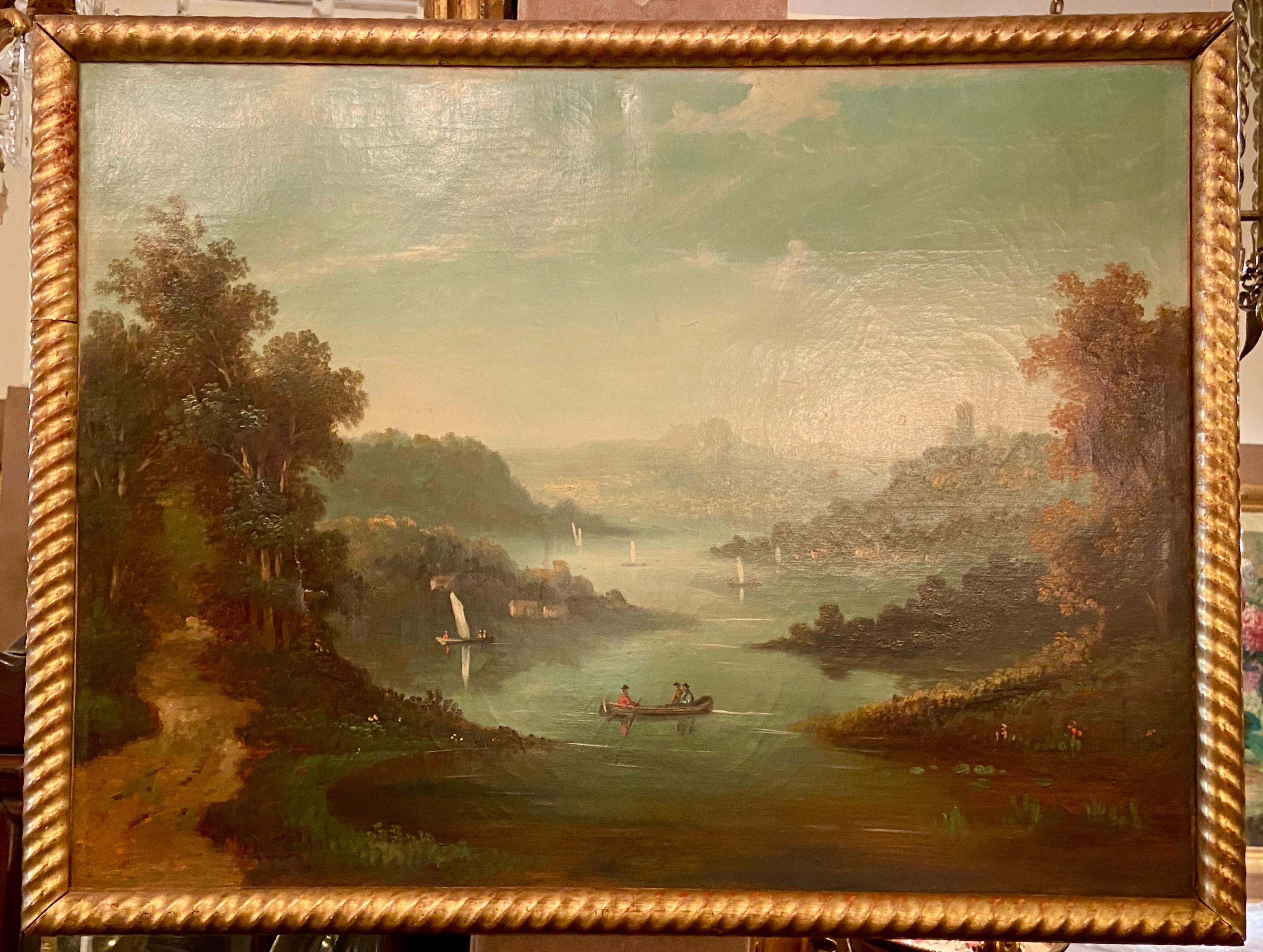 Pair Antique 19th Century French Oil on Canvas Landscape Paintings For Sale 2