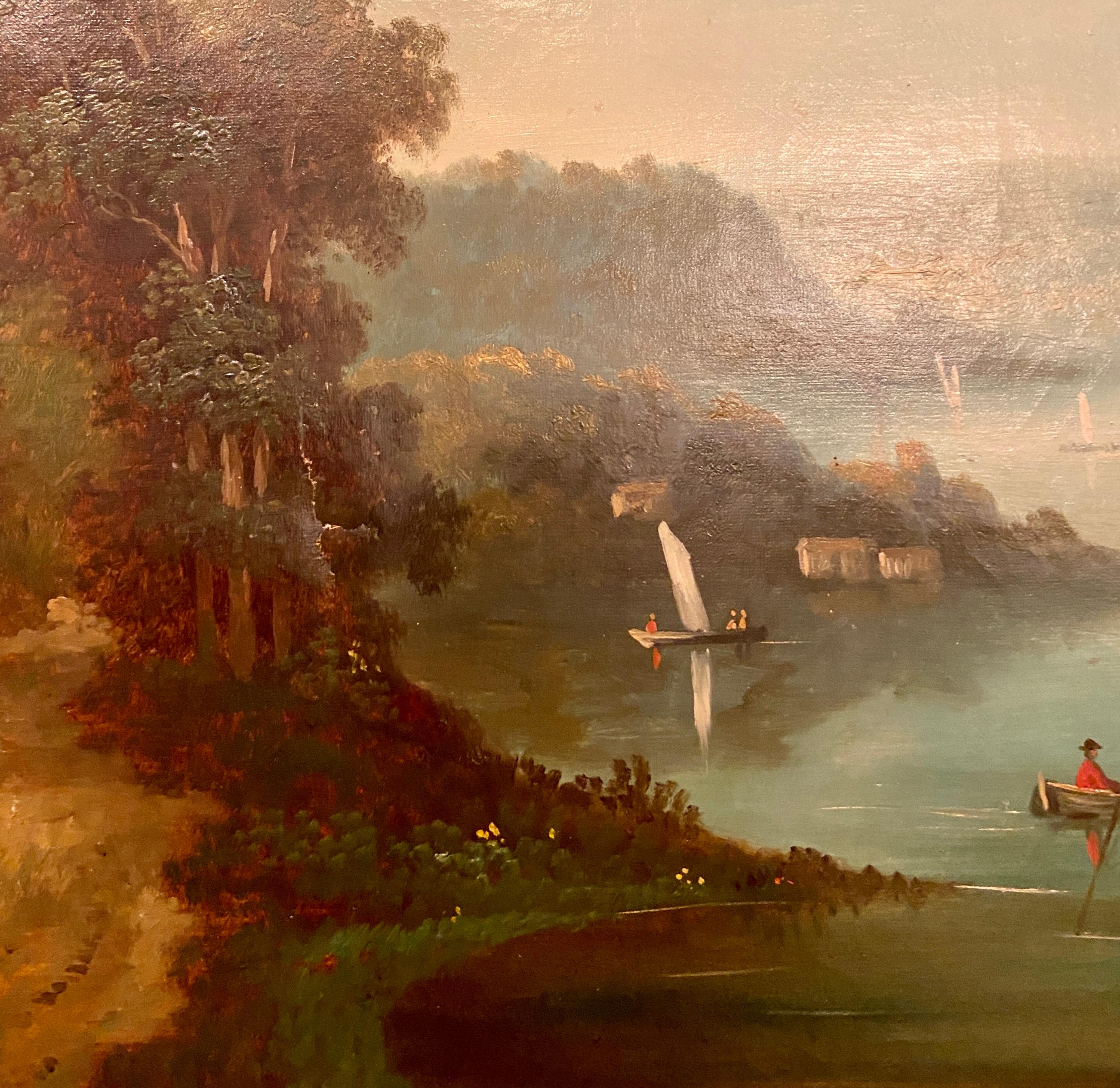 Paire d'anciennes peintures de paysage à l'huile sur toile du 19e siècle français en vente 1
