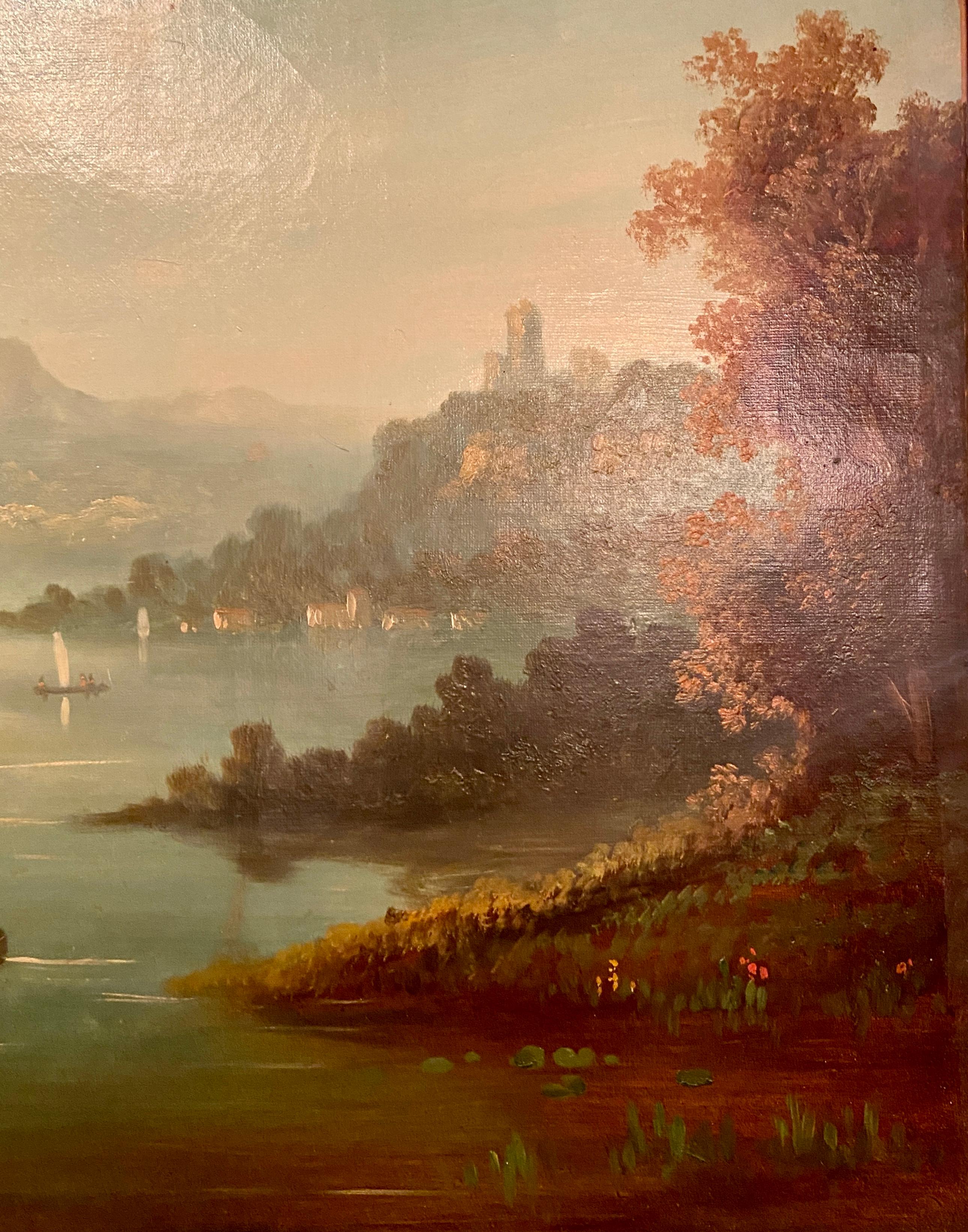 Paire d'anciennes peintures de paysage à l'huile sur toile du 19e siècle français en vente 3