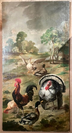 Pair Antique 19th Century French Oil on Canvas Painting Wall Panels, circa 1880