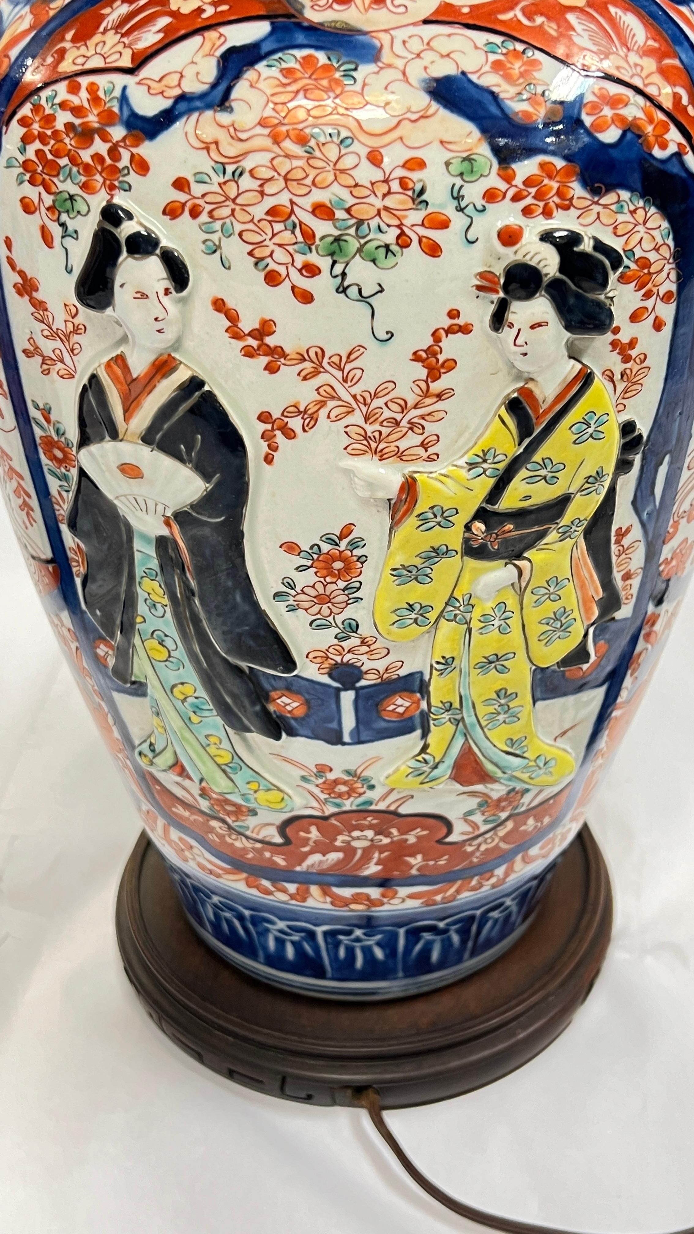 Pair Antique 19th Century Imari Porcelain Vases Mounted as Table Lamps For Sale 14