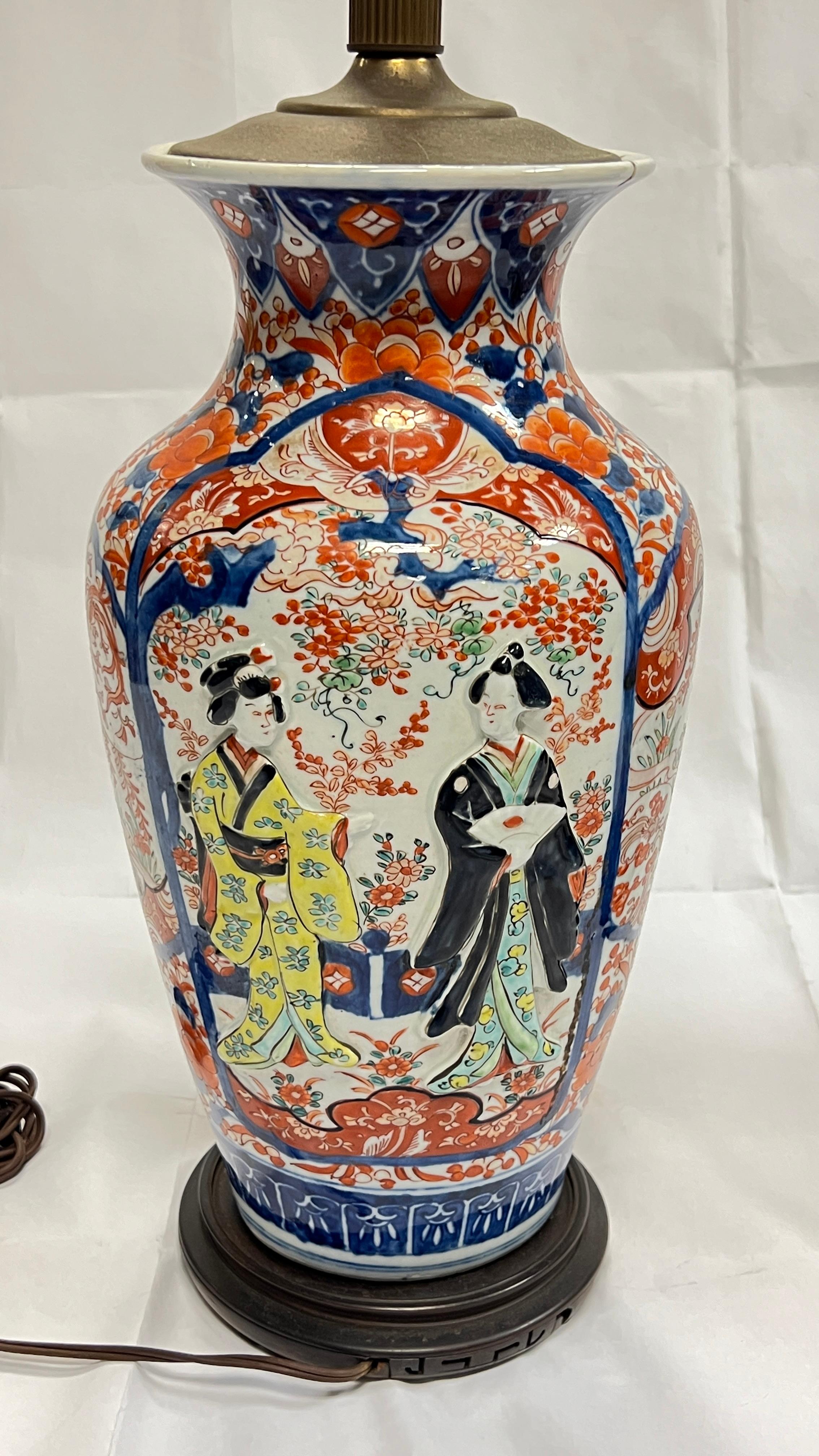 Japonisme Pair Antique 19th Century Imari Porcelain Vases Mounted as Table Lamps For Sale