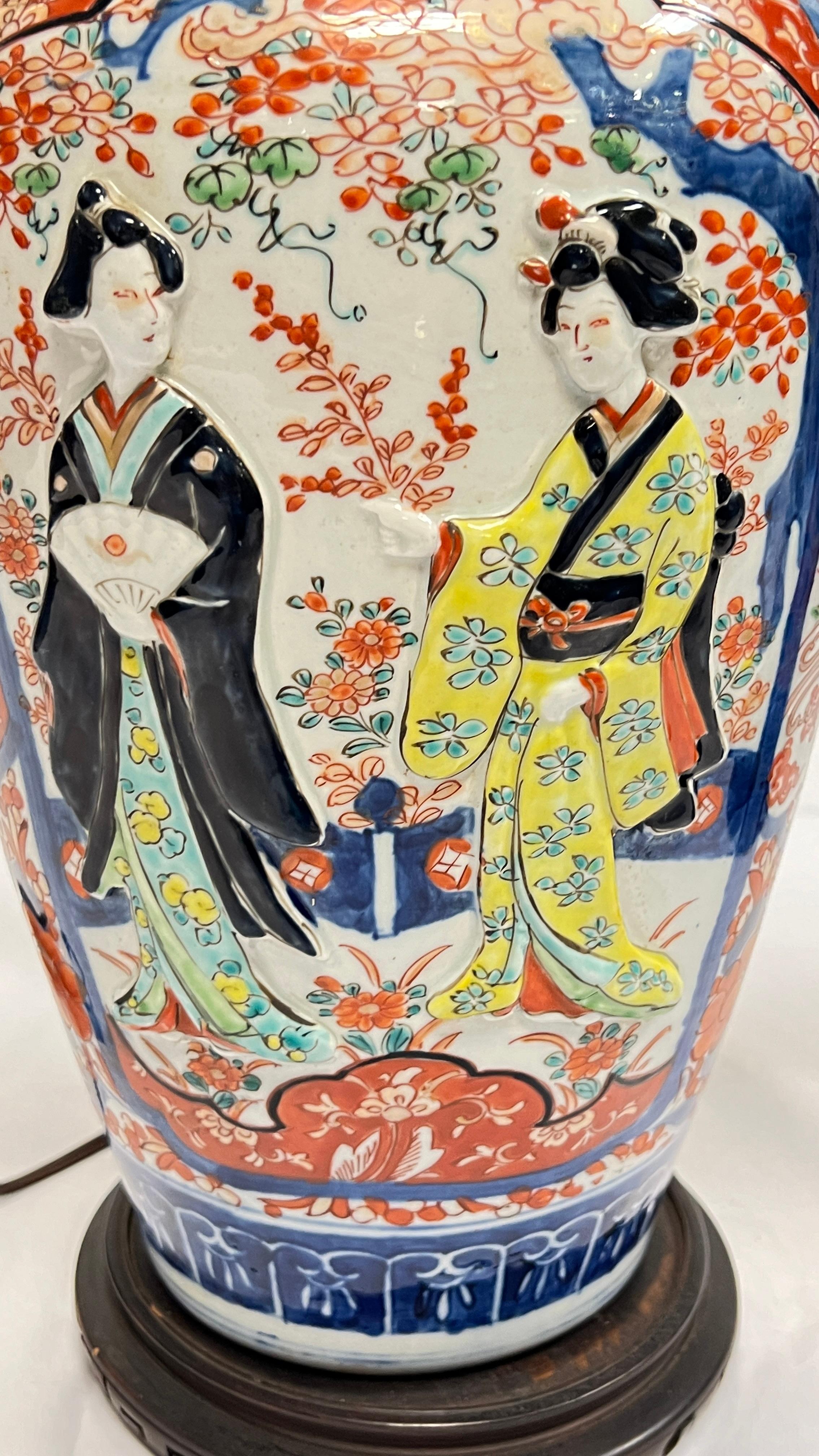 Pair Antique 19th Century Imari Porcelain Vases Mounted as Table Lamps For Sale 3