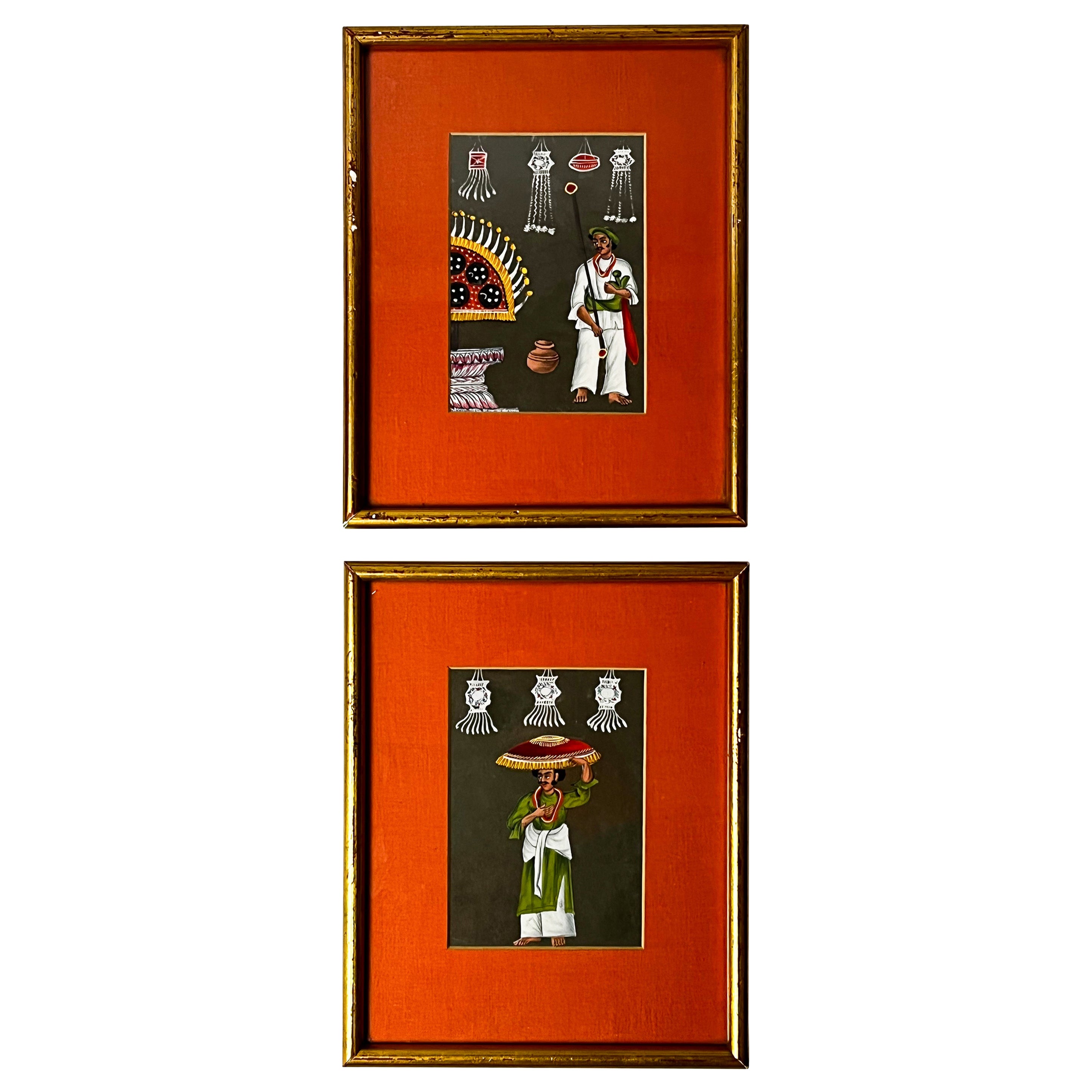 Pair Antique 19th Century Indian Miniature Mica Paintings C.1830