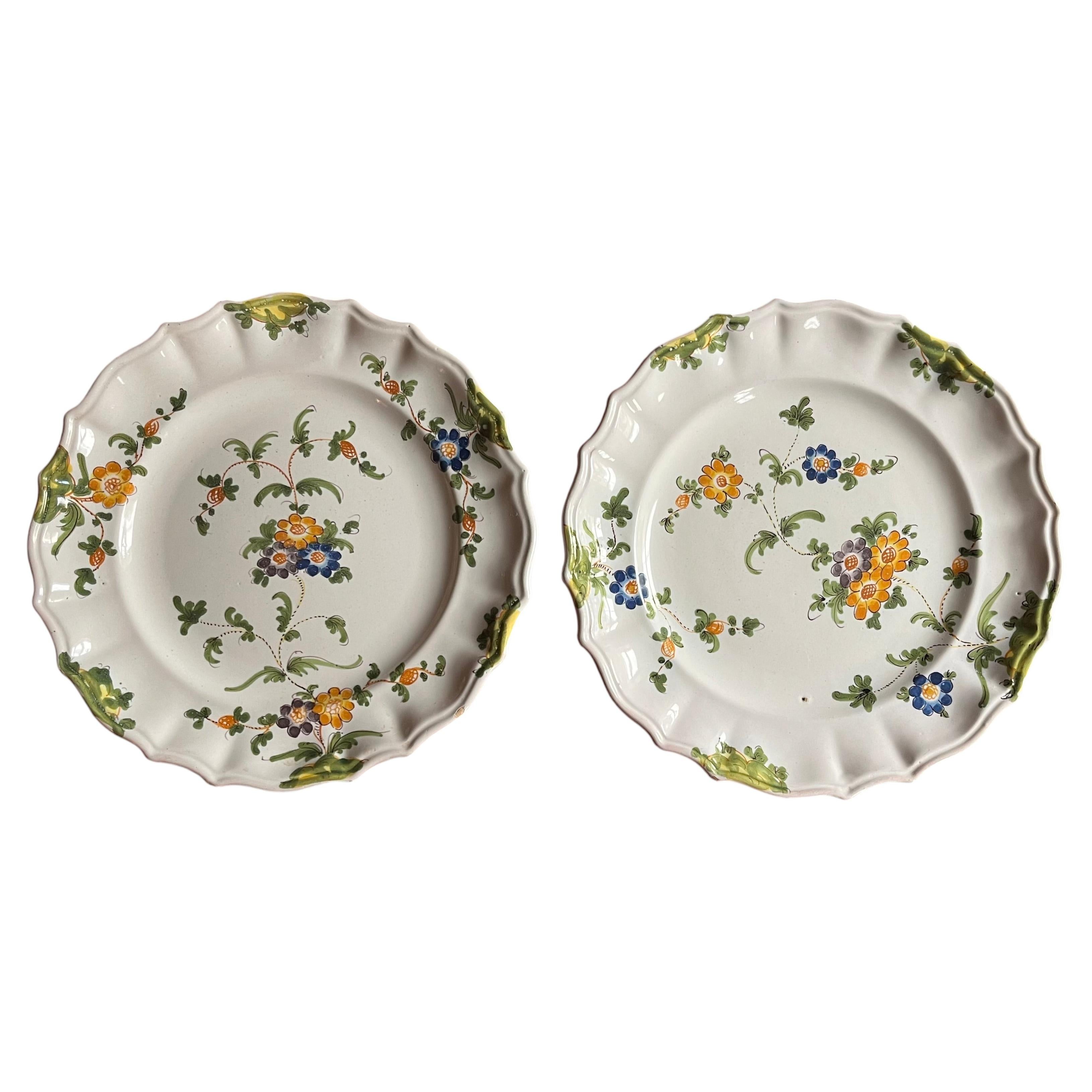Pair Antique 19th Century Italian Cantagalli Faience Dinner Plates from Florence