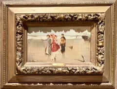 Pair Antique 19th Century Italian Oil on Panel 'Seaside' Paintings by C. Ciotta