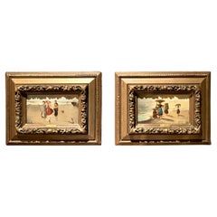 Pair Antique 19th Century Italian Oil on Panel 'Seaside' Paintings by C. Ciotta