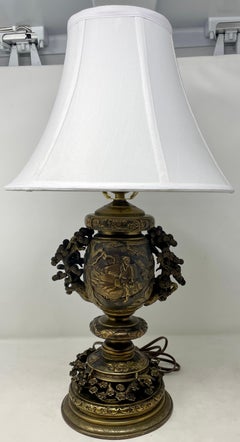 Pair Antique 19th Century Japanese Gold Bronze Urn Lamps, Circa 1890.