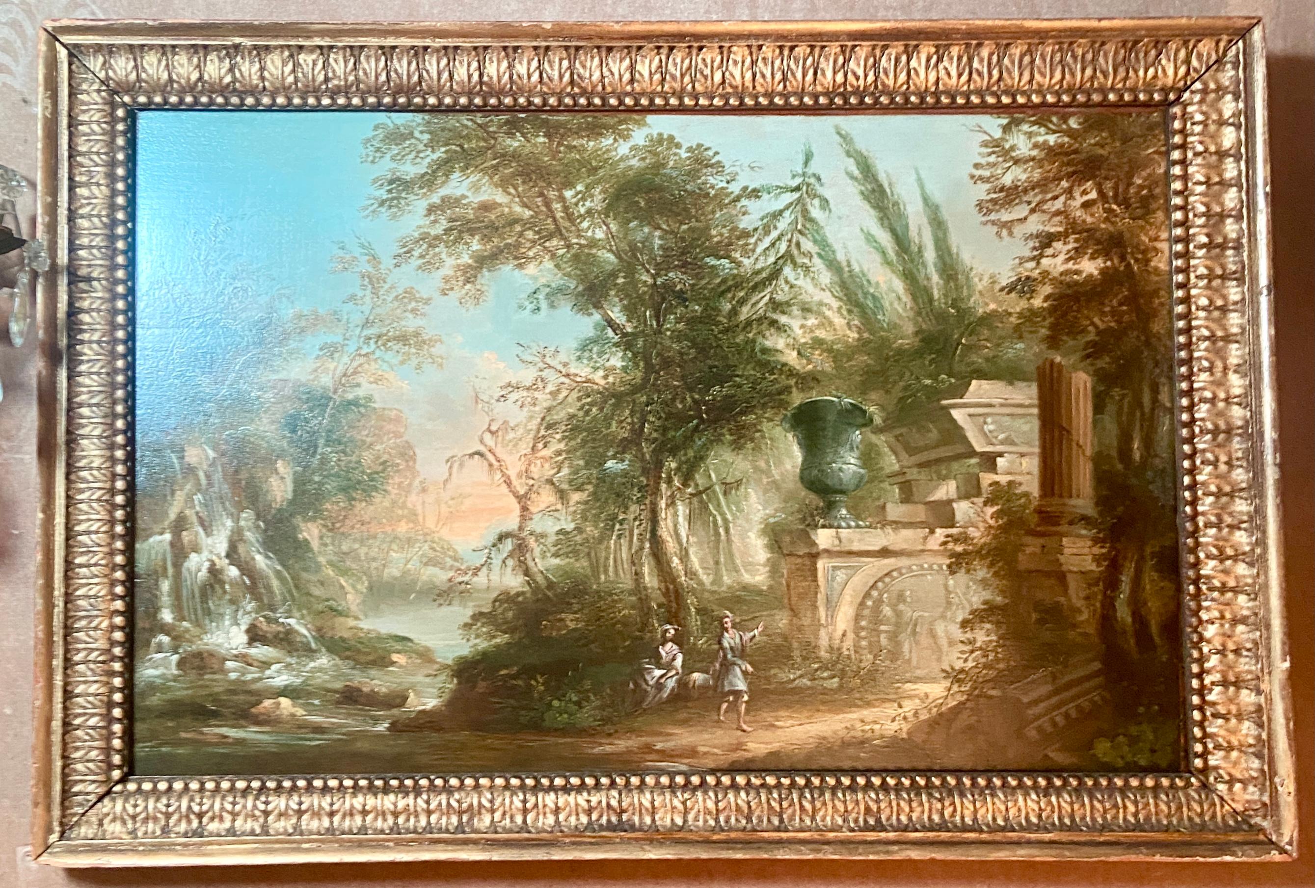 Pair Antique 19th Century Oil on Wood Panel 