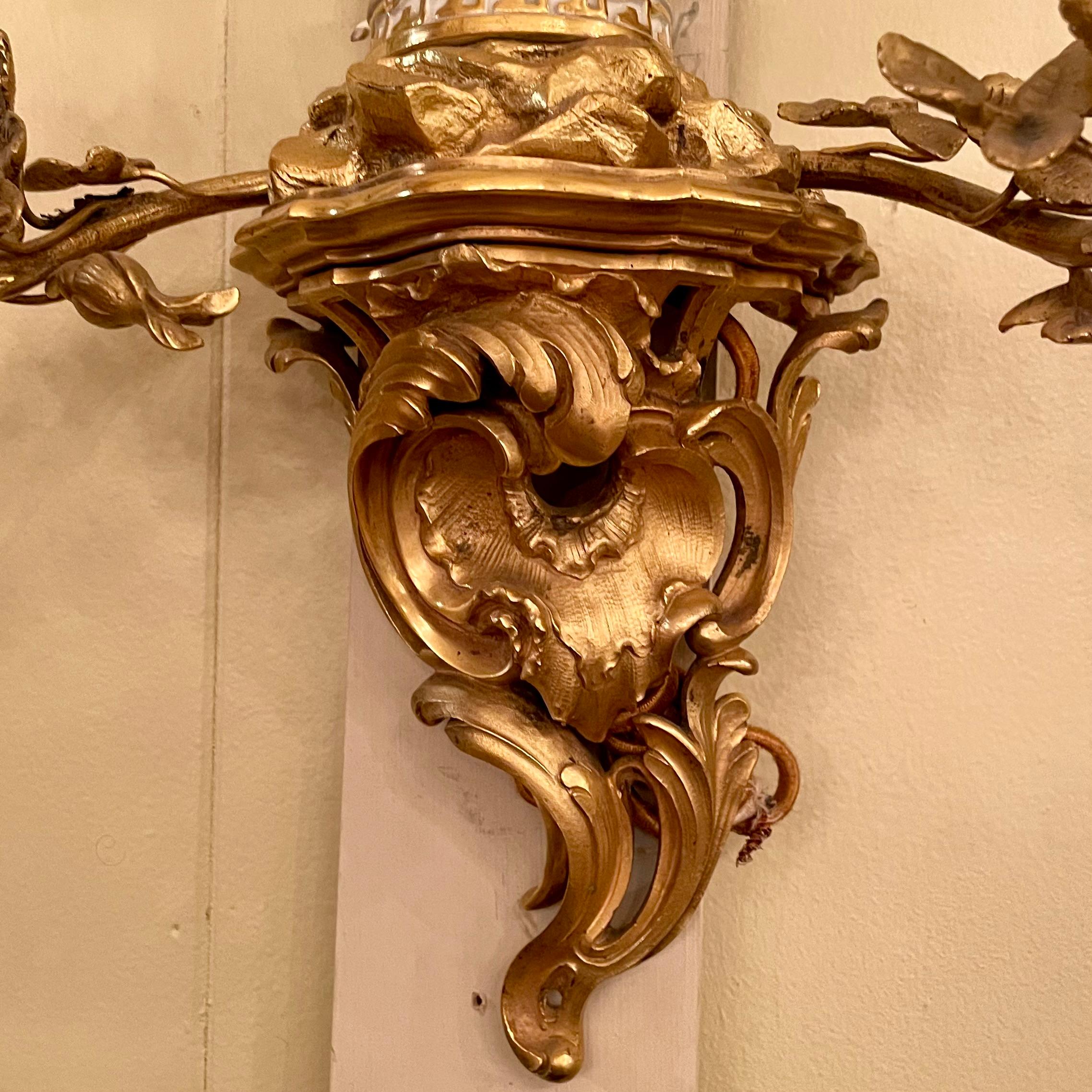 German Pair Antique 19th Century Ormolu Sconces with Rare Meissen Porcelain Figurines For Sale