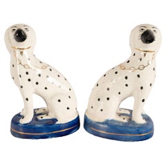 Pair Antique 19th Century Staffordshire Dalmatian Pottery Dog Figurines 1850
