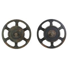 Pair Antique 24.5 in Dia. Steel & Cast Iron Gears Wheels