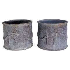 Pair Antique Adams Style Lead Garden Planters w/ Swags and Urns