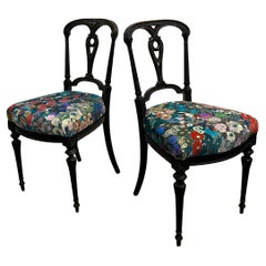 Pair Antique Aesthetic Movement Ebonized Hall Bedroom Chairs in House of Hackney