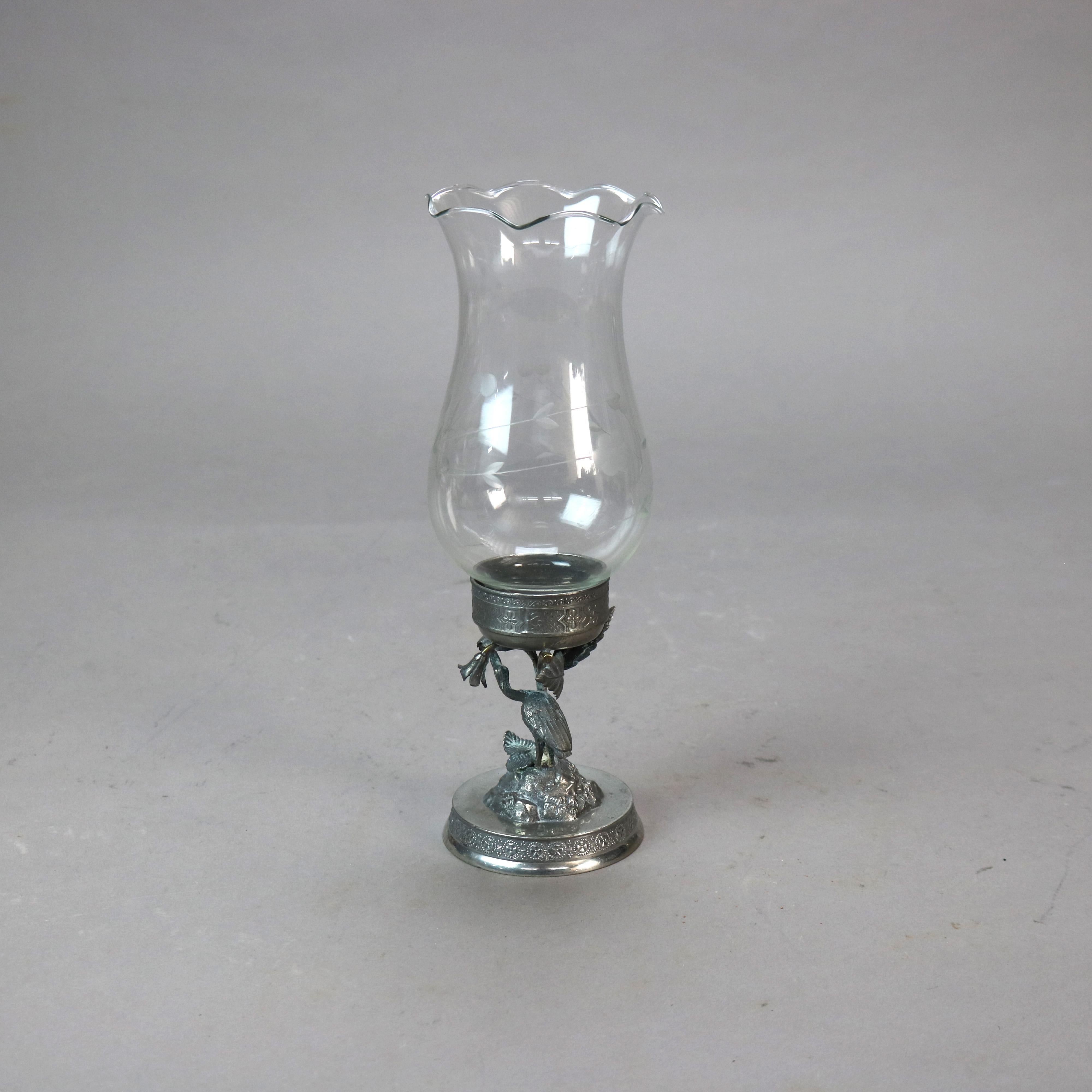 Pair Antique Aesthetic Movement Silver Plated Figural Heron Candleholders c1890 In Good Condition In Big Flats, NY