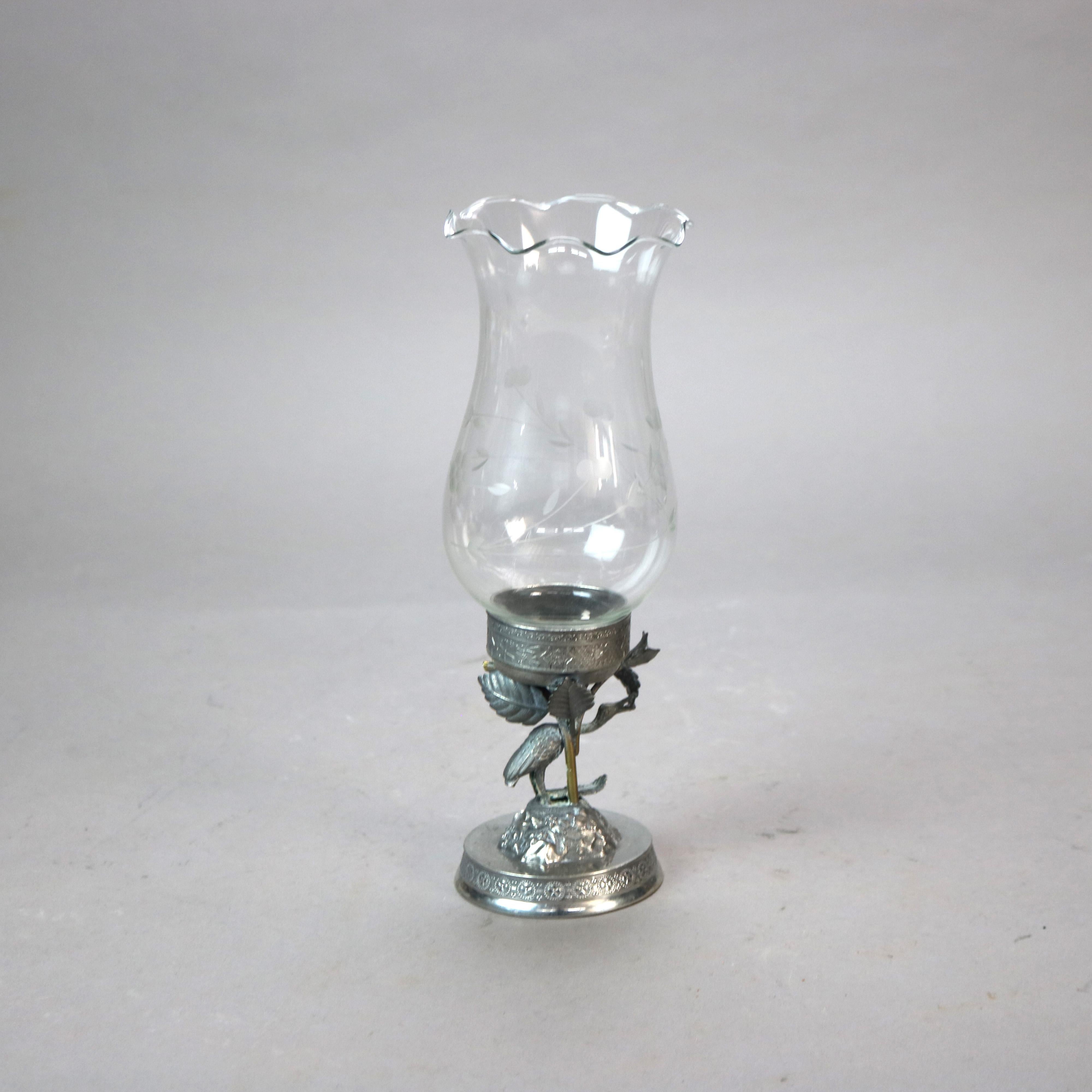 19th Century Pair Antique Aesthetic Movement Silver Plated Figural Heron Candleholders c1890