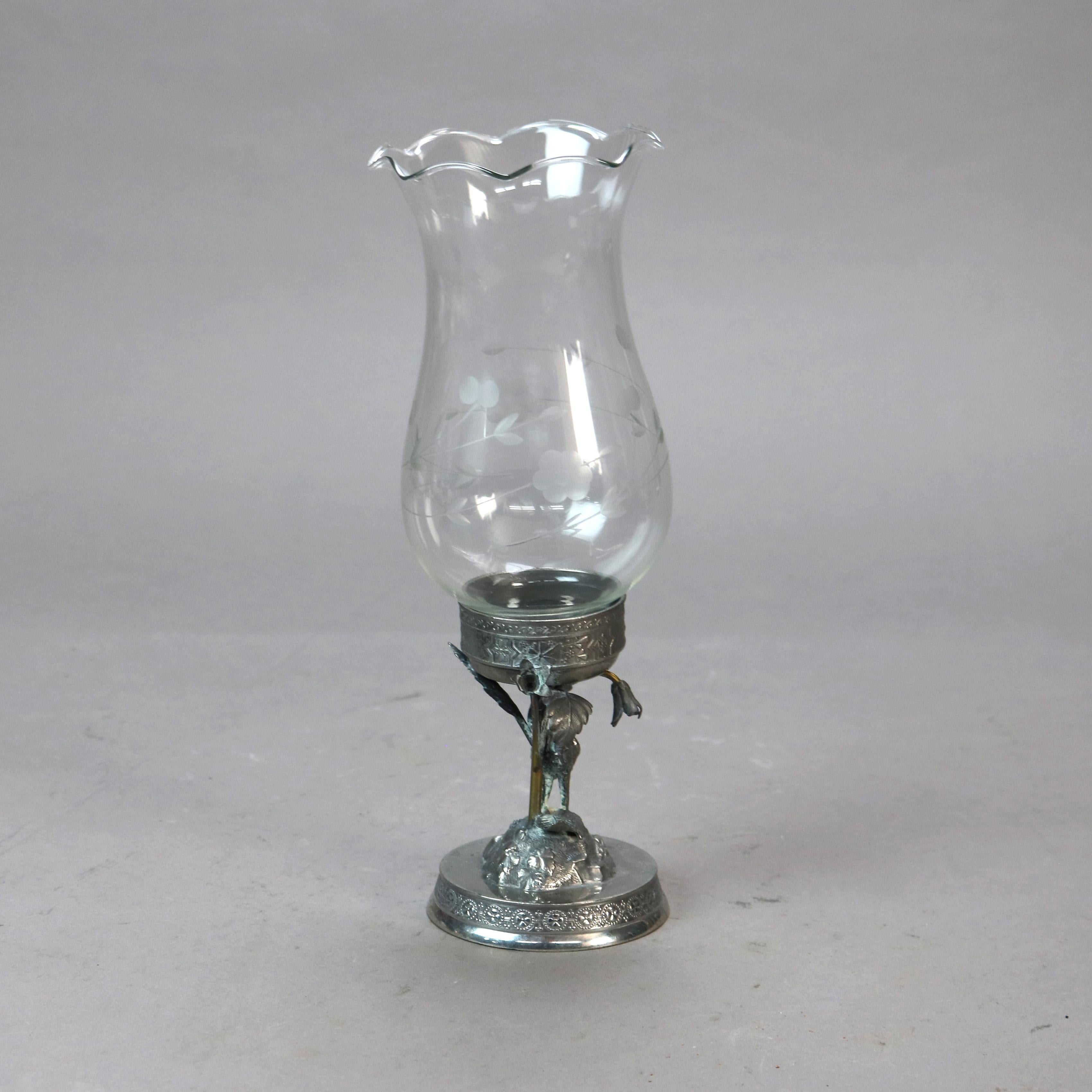 Pair Antique Aesthetic Movement Silver Plated Figural Heron Candleholders c1890 1