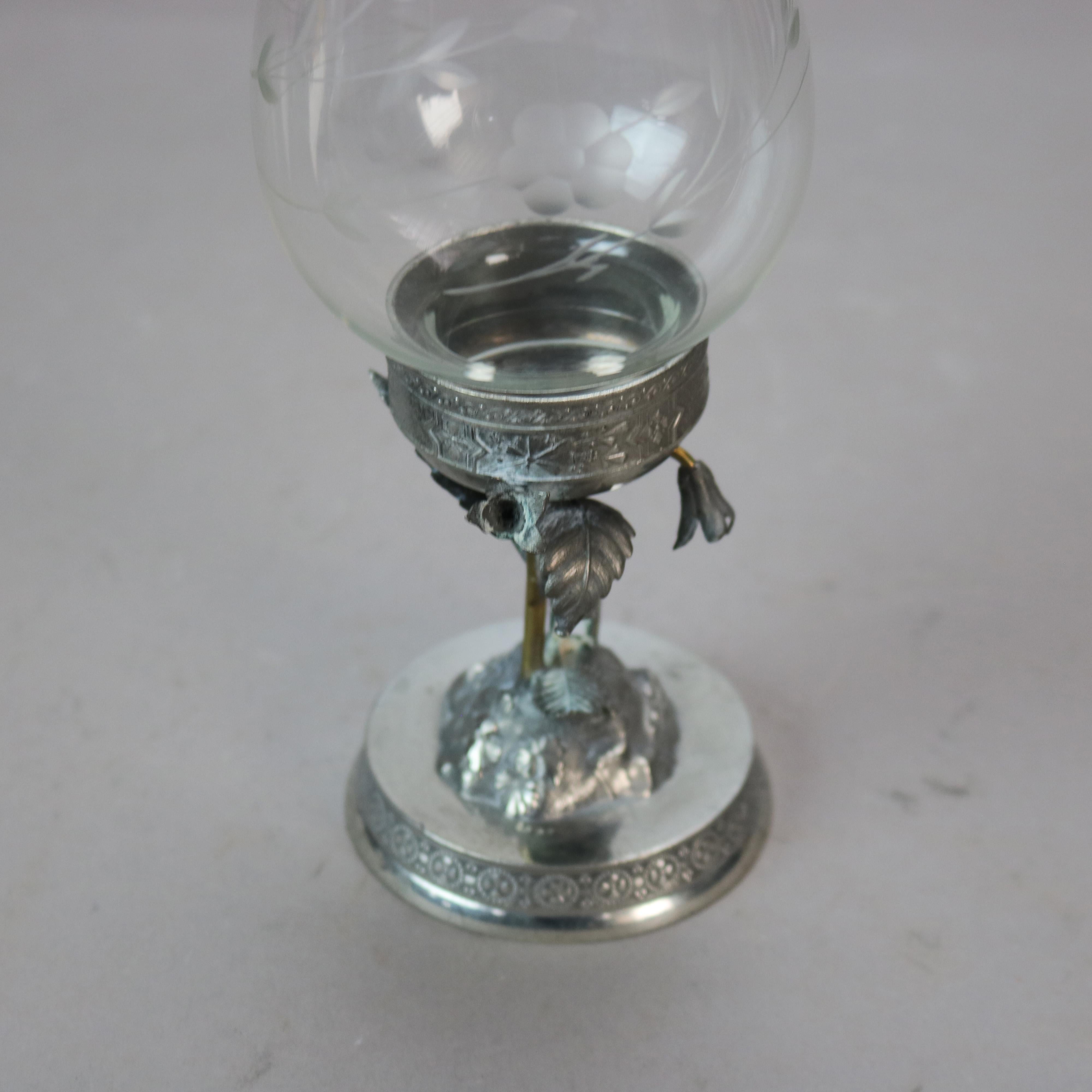Pair Antique Aesthetic Movement Silver Plated Figural Heron Candleholders c1890 2